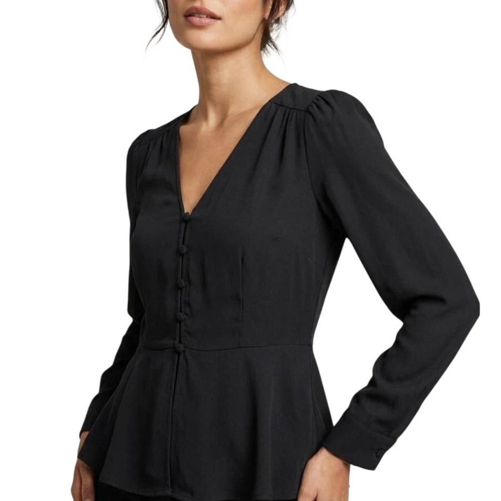 A New Day Women's Black Button Front Long Sleeve Peplum Blouse Size XL
